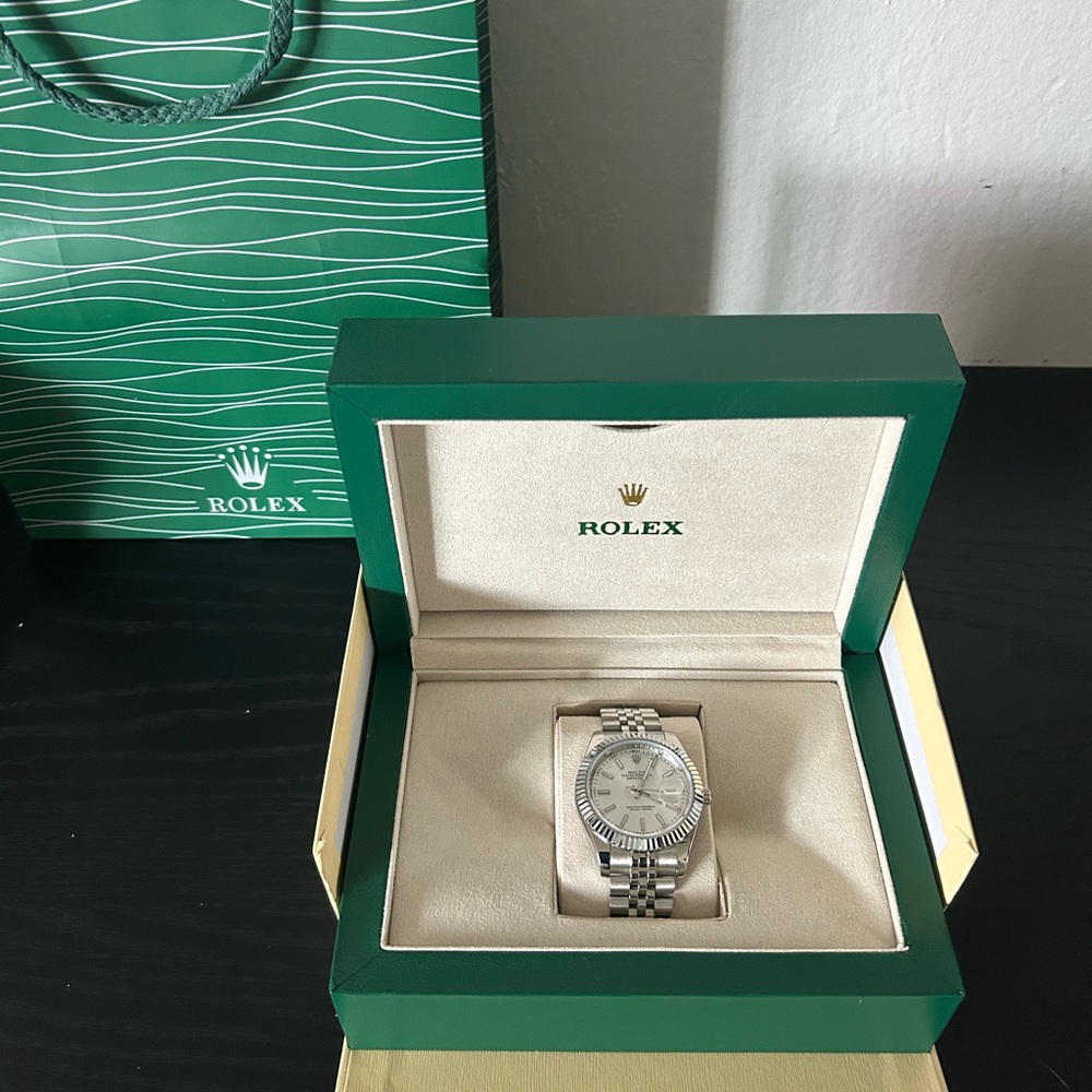 2018 Rolex DateJust 41mm Silver Stainless Steel White Gold Fluted Oyster 126334